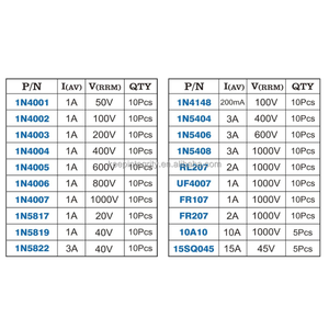 20 Werte Dioden-Sortiment Kit Gleichrichter Schnelle Erholung Schottky Schaltdiode - Product Image 1