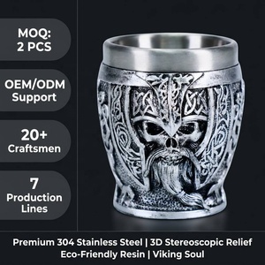 Vaso de chupito de guerrero vikingo pintado a mano de 50 ml, de resina tallada con interior de acero inoxidable, para bares, clubes, restaurantes y fiestas. - Product Image 1