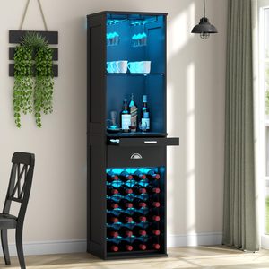 Estante de Esquina SENYU para Almacenamiento de Vino, Mueble Alto para Bar en Casa con Soporte para Copas, Luces LED y Cajón para Espacios Pequeños - Product Image 1