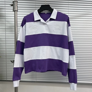 Camisa Oversize Vintage con Rayas Bordadas y Hombros Caídos, Estilo Boxy, Personalizada, Streetwear para Hombre, Manga Larga, Tipo Rugby Polo, Venta al Por Mayor - Product Image 2