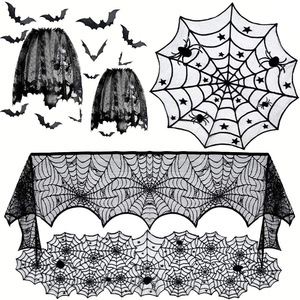DAMAI Halloween Decorations Tablecloth Black Lace Spider Cobweb Table Cover Spiderweb Mantel Fireplace Scarf for Halloween Party - Product Image 1