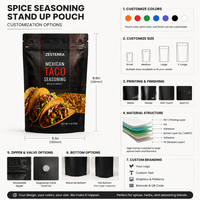 Sachet en papier kraft mat personnalisé imprimé, refermable avec fermeture éclair, résistant à l'humidité, de qualité alimentaire, pour assaisonnements, épices, herbes, tacos, ail