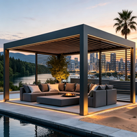 Pérgola Moderna Motorizada con Revestimiento de Aluminio y Luces LED, Resistente a la Intemperie, para Balcón Exterior, con Techo Ajustable, Pantallas Laterales y Control Remoto