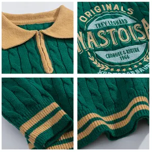 2024 Мужской пуловер на заказ трикотаж с воротником-поло с длинным рукавом, с вышивкой на молнии, вязаное поло на заказ