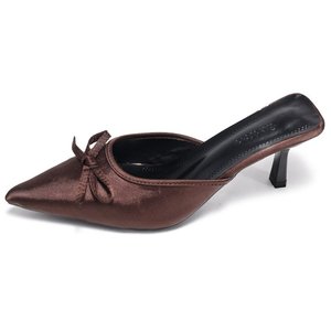 Sandalias de tacón alto con lazo de satén puntiagudo, estilo medio arrastre, de moda, venta al por mayor - Product Image 1