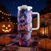 Gobelet isotherme réutilisable en acier inoxydable de 40 oz avec poignée et paille, personnalisable, pour voiture, camping, festival, cadeau d'Halloween