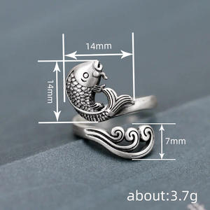 แหวนรูปปลาเงิน ชุบเงินโบราณ รูปทรงสัตว์ สำหรับทุกเพศ ของขวัญเครื่องประดับแฟชั่น - Product Image 4