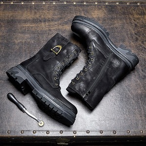 Zapatos de hombre de invierno, de cuero genuino, negros, versátiles, de media caña, estilo motociclista, botas de tendencia de estilo retro de alta gama. - Product Image 4