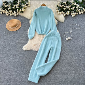 Осенний базовый комплект из 2 предметов для женщин: топ и вязаный костюм, спортивные костюмы оптом - Product Image 1