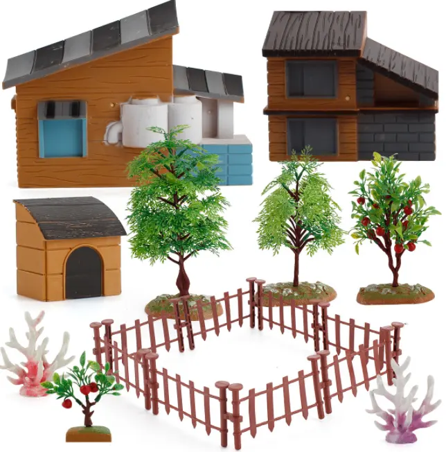 ديكور المزرعة الحرف الأشجار أدوات العشب السياج الفطر الكلب منزل التماثيل الصغيرة حديقة خرافية التماثيل والتماثيل