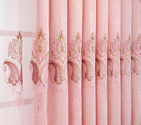Panneaux de rideaux occultants thermiques de style luxueux, beige, brodés de fleurs, pour salon