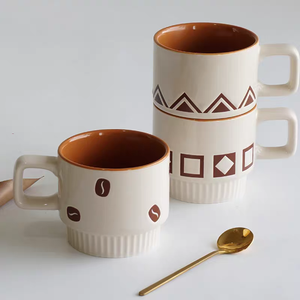 Vintage Customized Creative Nordic <b>Orange</b> Stoneware Ceramic Coffee Mugs Square Cute Handle Dishwasher Microwave Safe for - Product Image 1