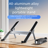 Support pour ordinateur portable en alliage d'aluminium, réglable en hauteur sur 6 niveaux, support ergonomique léger, support pliable triangulaire stable