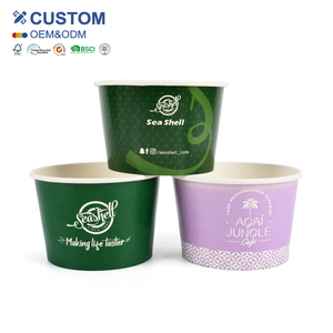 Vaso de Papel Kraft Personalizable, Biodegradable, Desechable, de Pared Simple, para Helado, Impermeable, con Logotipo Impreso y Tapa de Plástico - Product Image 1