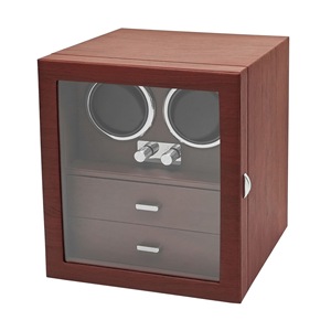 Boîte à <span class=keywords><strong>remontoir</strong></span> de <span class=keywords><strong>montre</strong></span> <span class=keywords><strong>automatique</strong></span> de luxe en bois de grain rouge bordeaux, écologique, silencieuse, avec présentoir rotatif multifonctionnel à 2 niveaux - Product Image 2