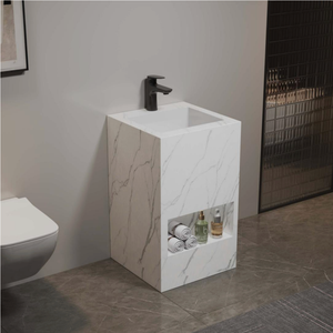 Offre Spéciale : <span class=keywords><strong>Meuble</strong></span> de Salle de Bain Moderne pour Hôtel, <span class=keywords><strong>Colonne</strong></span> Unique Autoportante avec Lavabo Intégré et Plateau en Pierre, Prix Abordable - Product Image 1