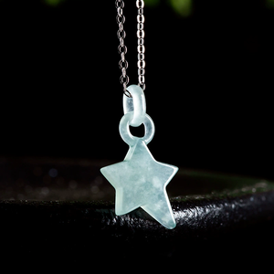 Colgante de estrella de jadeíta natural auténtica de grado A, color azul agua, hueca, de grado hielo, con diseño de estrella de la suerte, collar de moda para mujer. - Product Image 2