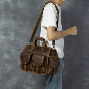 Оптовая продажа, индивидуальный пошив, винтажная сумка-мессенджер из кожи Crazy Horse ручной работы для мужчин, портативная, на плечо, для ноутбука, многофункциональная - Product Image 4