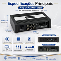 Amplificateur de voiture professionnel 4 canaux classe D, processeur audio DSP 8 canaux, qualité d'usine japonaise AKM RMS 4x60W+4x25W