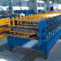 Machine de formage à froid pour tuiles de toiture en acier émaillé double couche avec moteur à engrenages, machine de formage de panneaux de toiture trapézoïdaux