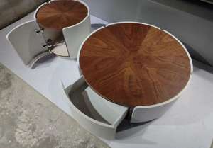 Mesa de centro Foshan Factory con diseño de pétalo, combinación moderna de madera maciza, lujo discreto para la sala de estar, placa redonda de piedra. - Product Image 4