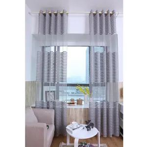 High quality new modern design transparent tulle grey color strips sheer curtains for the living room bedroom