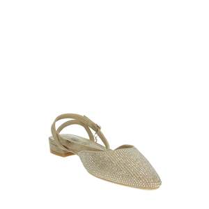 Ballerines plates pour femmes avec lanières et strass, bout pointu, beige - Product Image 5