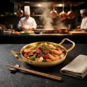 Sartén para Paella FLEY de Acero Inoxidable Dorado Duradero con Doble Asa para Pollo Frito, Aperitivos, Camping, Restaurantes y Cenas - Product Image 1