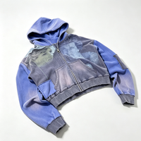 Sweat à capuche personnalisé épais et surdimensionné 100 % coton écologique respirant, style vintage délavé, imprimé graphique, patchwork, fermeture éclair