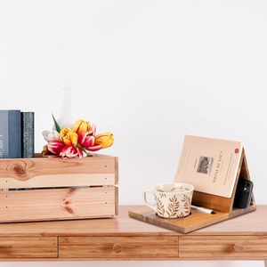 Support de livre en <span class=keywords><strong>bois</strong></span> Acacia Triangle porte-livre avec tasse lunettes stylo support pour téléphone Nook lecture <span class=keywords><strong>Valet</strong></span> pour livre amoureux cadeaux - Product Image 2