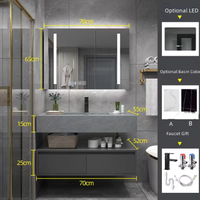 Meuble de salle de bain élégant et moderne haut de gamme pour hôtel avec miroir LED intelligent en acier inoxydable, MDF résistant à l'eau HOMEREAL