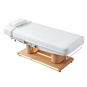 Lit de massage électrique avec lumière LED, base en bois, 4 moteurs, chauffage, lit de beauté pour soins du visage, table de traitement pour spa et salon - Product Image 6