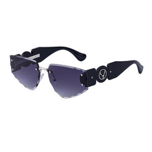 Gafas de Sol sin Marco, Lentes de PC Negras, Protección UV400, Unisex, Estilo Europeo, Patillas Anchas, ZS-98125 - Product Image 2