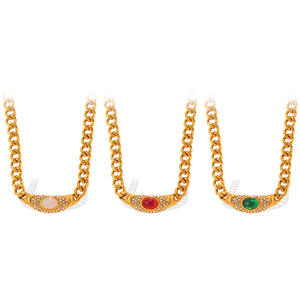 سلسلة كوبية ضخمة من الفولاذ المقاوم للصدأ مطلية بالذهب عيار 18 قيراط مع قلادات عيون القط الملونة للنساء للارتداء اليومي وكهدية - Product Image 4