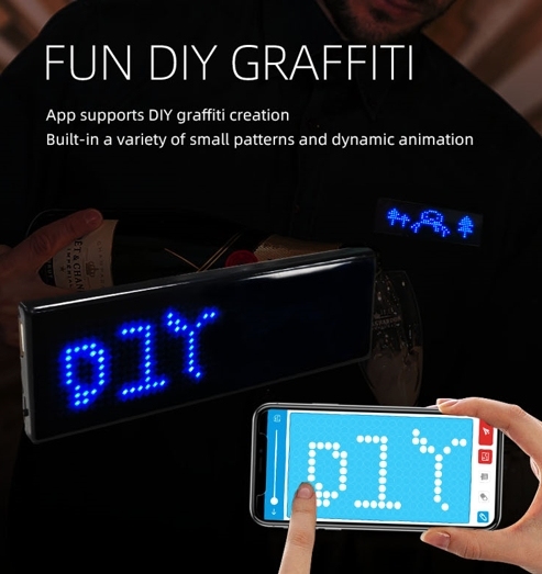 APP Programmable Bluetooth LED Name Badge Rechargeable Glow Tag for Exhibition Waiter Work ID APP Manage Scrolling Text Name Tag