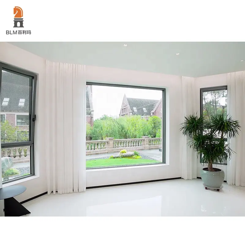 Modern anti-deformasyon ısı yalıtımı alüminyum siyah pencereler Minimal dar çerçeve ev penceresi tasarım dikey sabit panjur