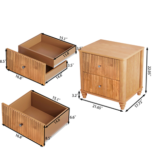 Fluted Nightstand 21.65 In Wide 3 <b>Drawer</b> Mid Century Modern Wood <b>Bedside</b> <b>Table</b> With Metal Handle - Product Image 4