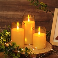 Bougie pilier LED sans flamme en acrylique doré 3D à effet vacillant, fonctionnant sur piles, pour mariage, Noël, décoration de la maison