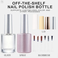 Nouveaux flacons cylindriques de 15 ml en verre rose scintillant de luxe pour huile à cuticules, contenants vides pour gel UV avec pinceaux et capuchon argenté, faible MOQ en stock