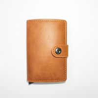 Portefeuille vintage ultra fin anti-RFID en cuir, porte-cartes avec système pop-up, étui à cartes intelligent à bouton poussoir, pour homme