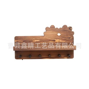 Solid Wood Wall Mounted Storage <b>Rack</b> Single Layer With Hooks For Living Room Decorative Use - Product Image 1