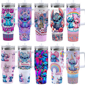 Vaso térmico de acero inoxidable de 40 oz con diseño de Stitch, botella de agua con aislamiento al vacío, taza con asa, tapa y pajita - Product Image 1