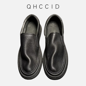 Mocasines de cuero genuino para hombre, color negro liso, tacón bajo, transpirables, para ir al trabajo, conducir, estilo juvenil - Product Image 3