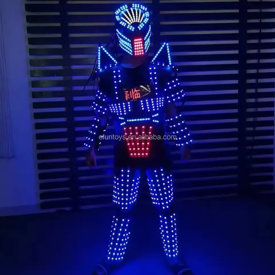 Efun LED RGB 라이트 업 로봇 세트 무대 댄스 의상 풀 컬러 스마트 디스플레이 웨어러블 재킷 코트 볼룸 공연