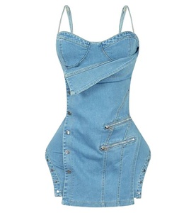<span class=keywords><strong>Vestido</strong></span> Mini de Mezclilla Y2K para <span class=keywords><strong>Mujer</strong></span>, Estilo Halter con Tiras, Espalda Descubierta, Irregular, Ajustado, Sexy, para <span class=keywords><strong>Verano</strong></span> - Product Image 4