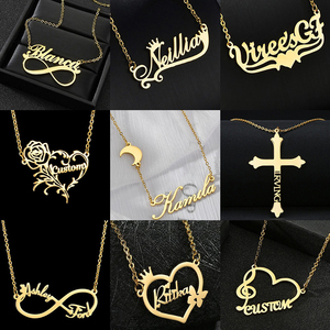 Collar de acero inoxidable con placa de nombre personalizada, pendientes de aro chapados en oro real, bricolaje - Product Image 4