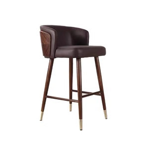 Taburetes de Bar de cuero vintage, taburetes de restaurante, sillas de Bar para cocina, diseño nórdico, madera de nogal para café, Silla sólida moderna y <span class=keywords><strong>Casino</strong></span> - Product Image 1