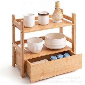 Wooden Storage Rack With Drawer 3 Tier Simple <b>Desktop</b> Organizer For Office Miscellaneous Items - Product Image 5