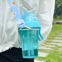 Bouteille à boisson en plastique pour thé au lait, jus de fruits, boisson, double paille, bouteille d'eau séparée