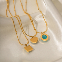 Colliers pendentifs FY en acier inoxydable doré avec opale bleue océanique, cœur carré, ovale et œil de chat